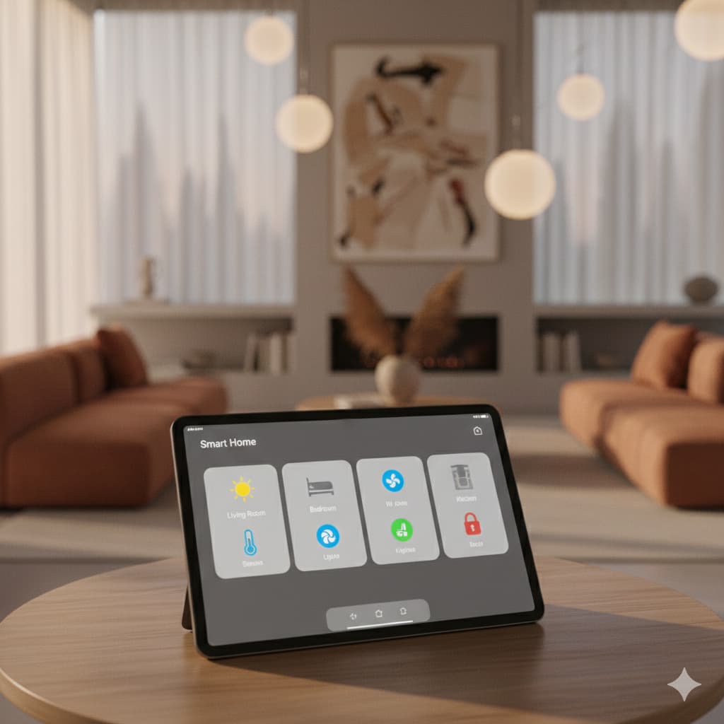 Interfaccia Arfea su tablet in ambiente domestico moderno