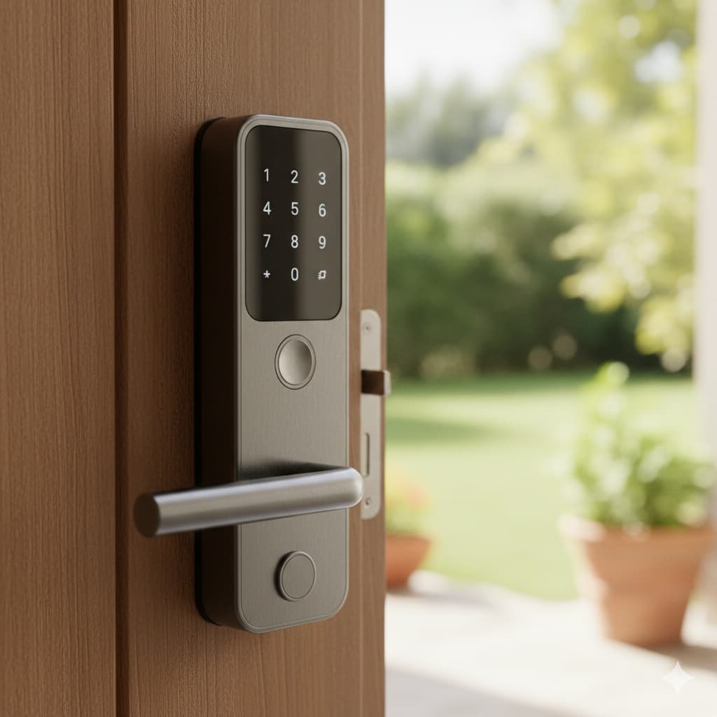 Ingresso di casa con accesso sicuro e sistema di monitoraggio discreto